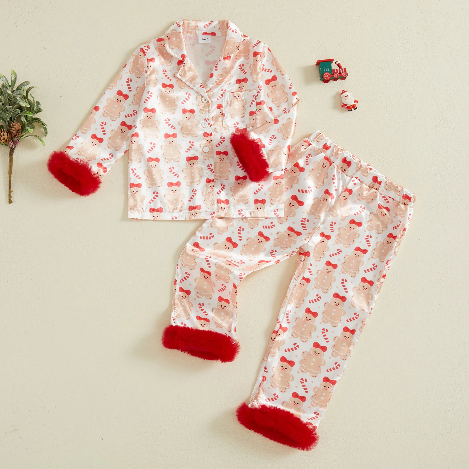 Pijama satén navideña para niña – Estampado festóngingerbread - imagen 3