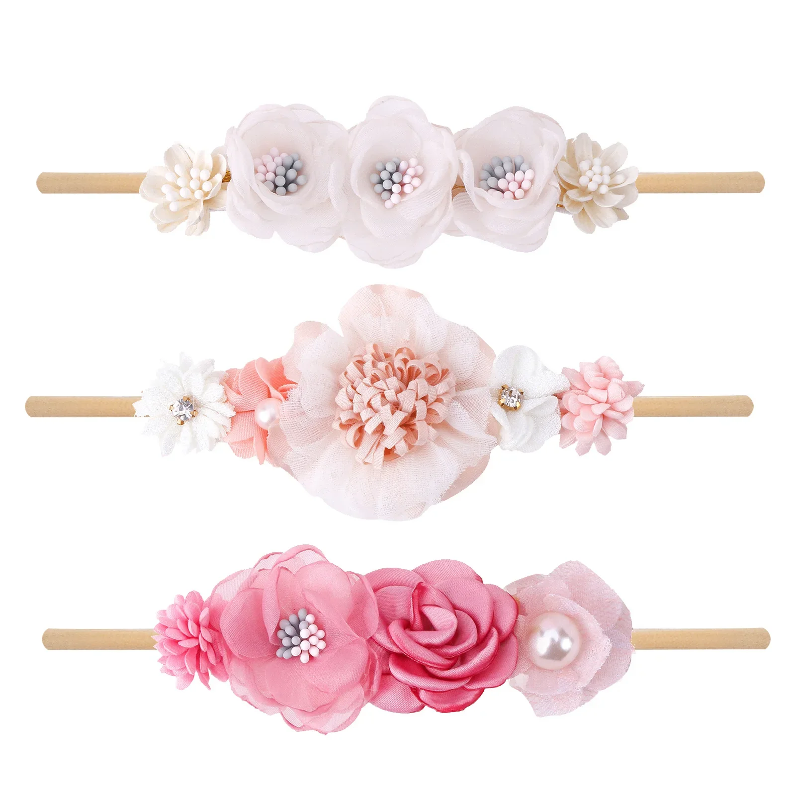 Diadema elástica con flores estilo princesa para niña