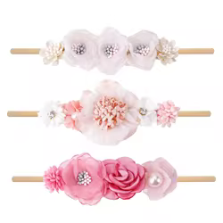 Diadema elástica con flores estilo princesa para niña