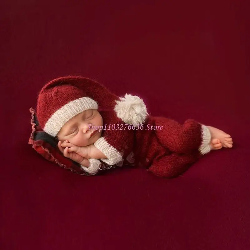R6FD Set fotográfico navideño para recién nacidos con sombrero