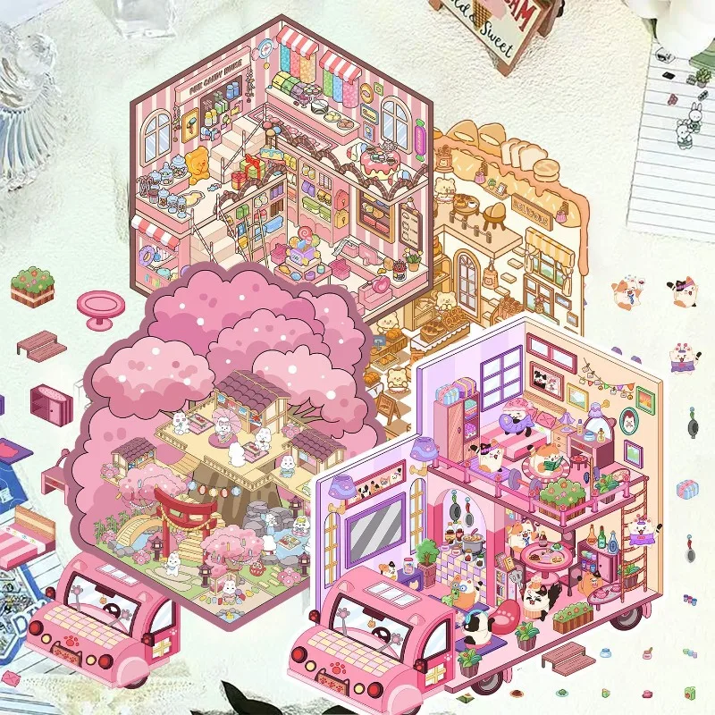 Pegatina 3D de gato en mini caravana para habitación infantil - imagen 3