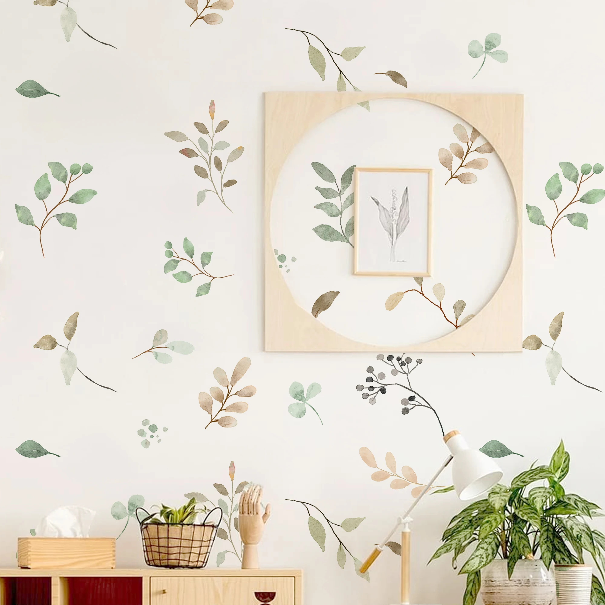 Pegatinas decorativas de ramas con hojas verdes – Acuarela para pared - imagen 2