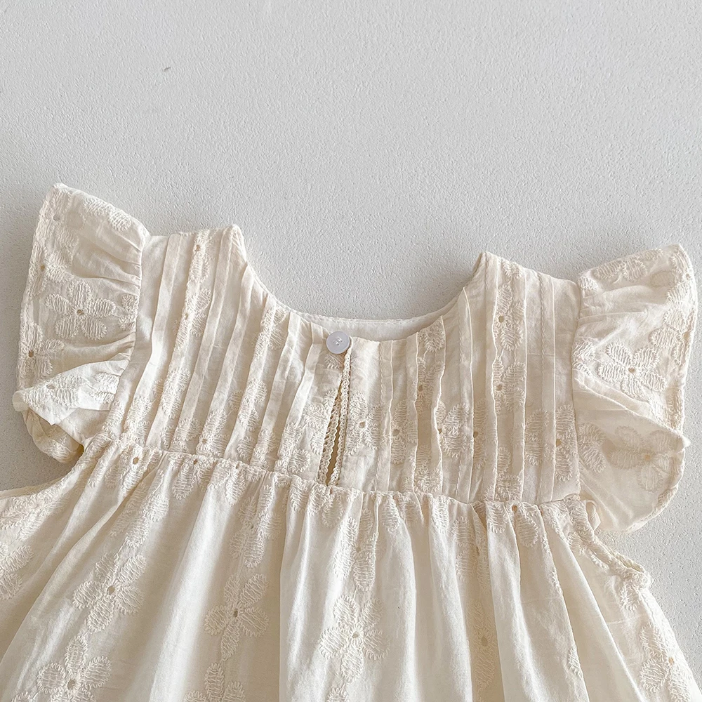 Vestido plisado de princesa con mangas en encaje y volantes - imagen 3