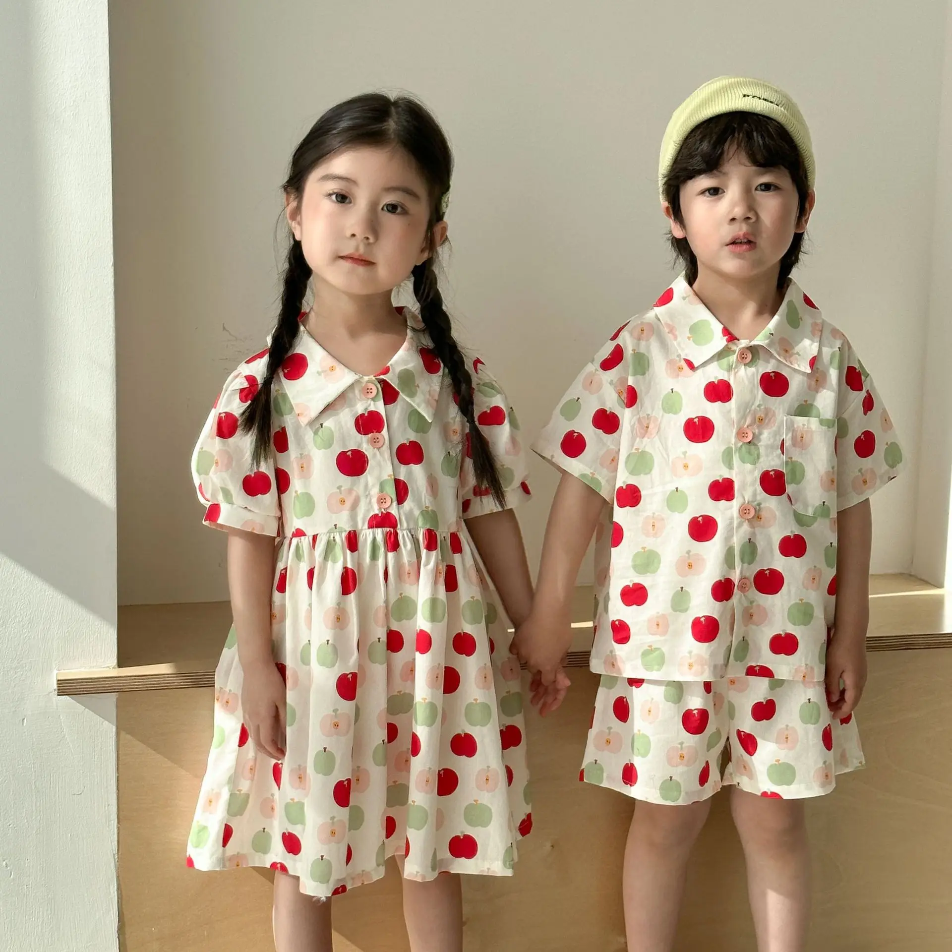 Conjunto verano hermanos niño y niña – Camisa y vestido de algodón