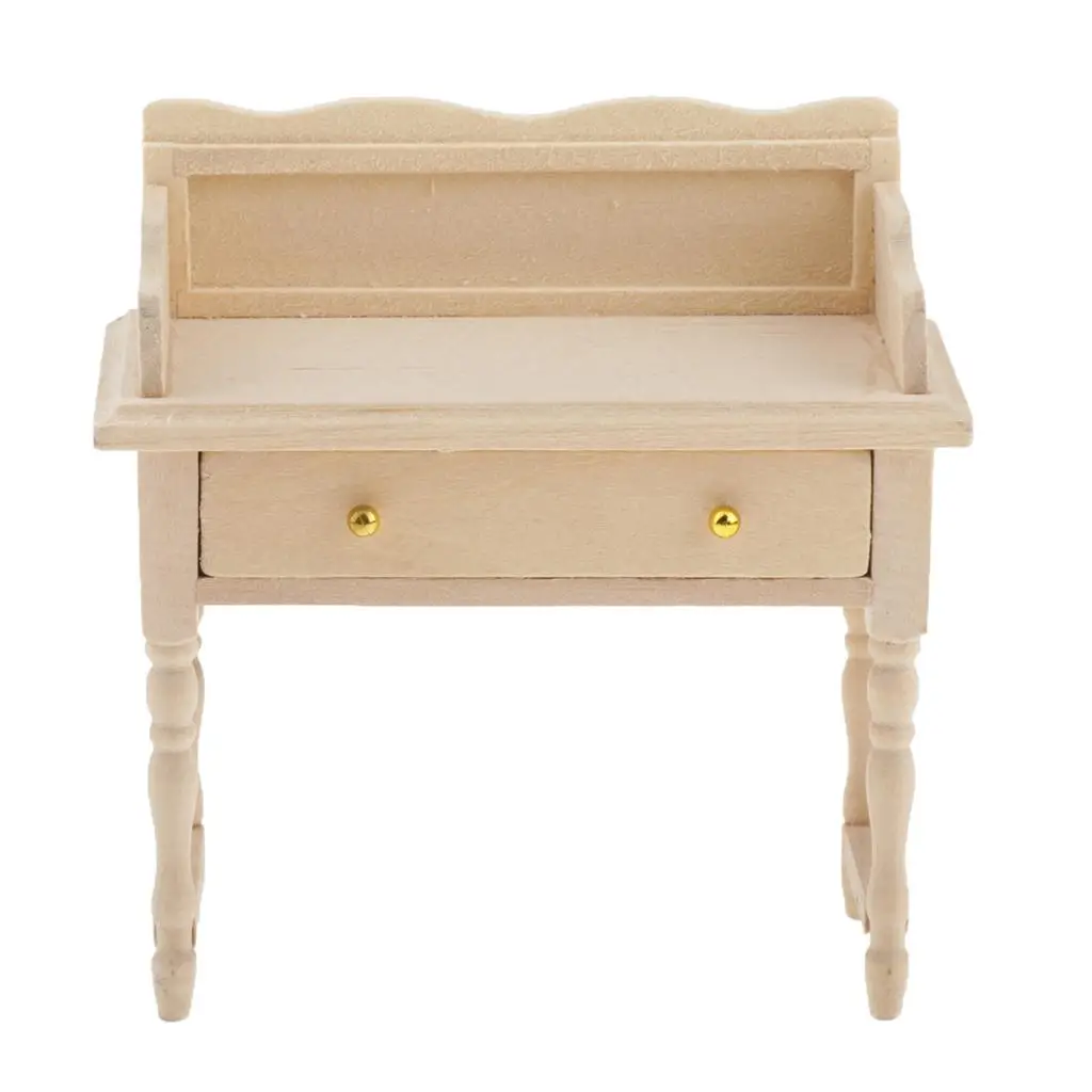 Mueble de madera natural para tocador de maquillaje en miniatura