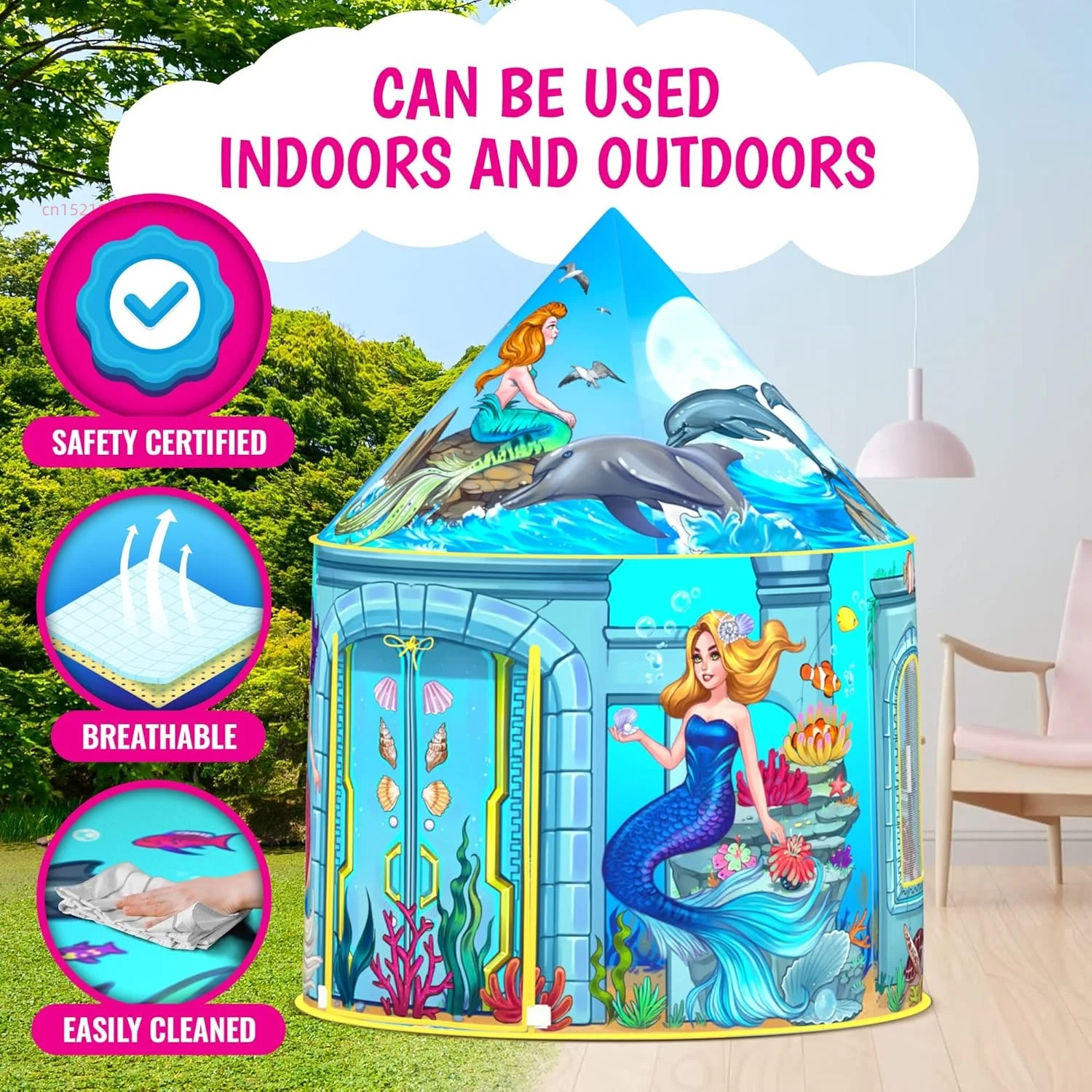 Casa de juegos infantil tipo tienda princesa y sirena bajo el mar - imagen 5