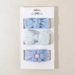 Diademas suaves elásticas con lazo azul y flor para bebé