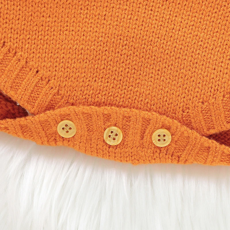 Mono de punto calabaza Halloween bebé – Traje unisex otoño invierno - imagen 3