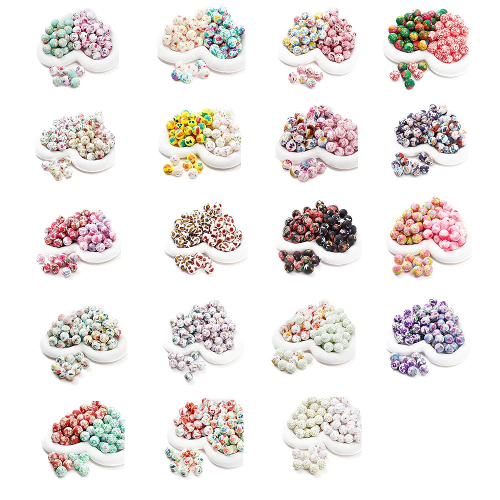 Cuentas redondas de silicone con flores para mordedores 15 mm - imagen 2