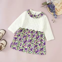 Vestido de punto floral para niña – Estilo princesa otoño