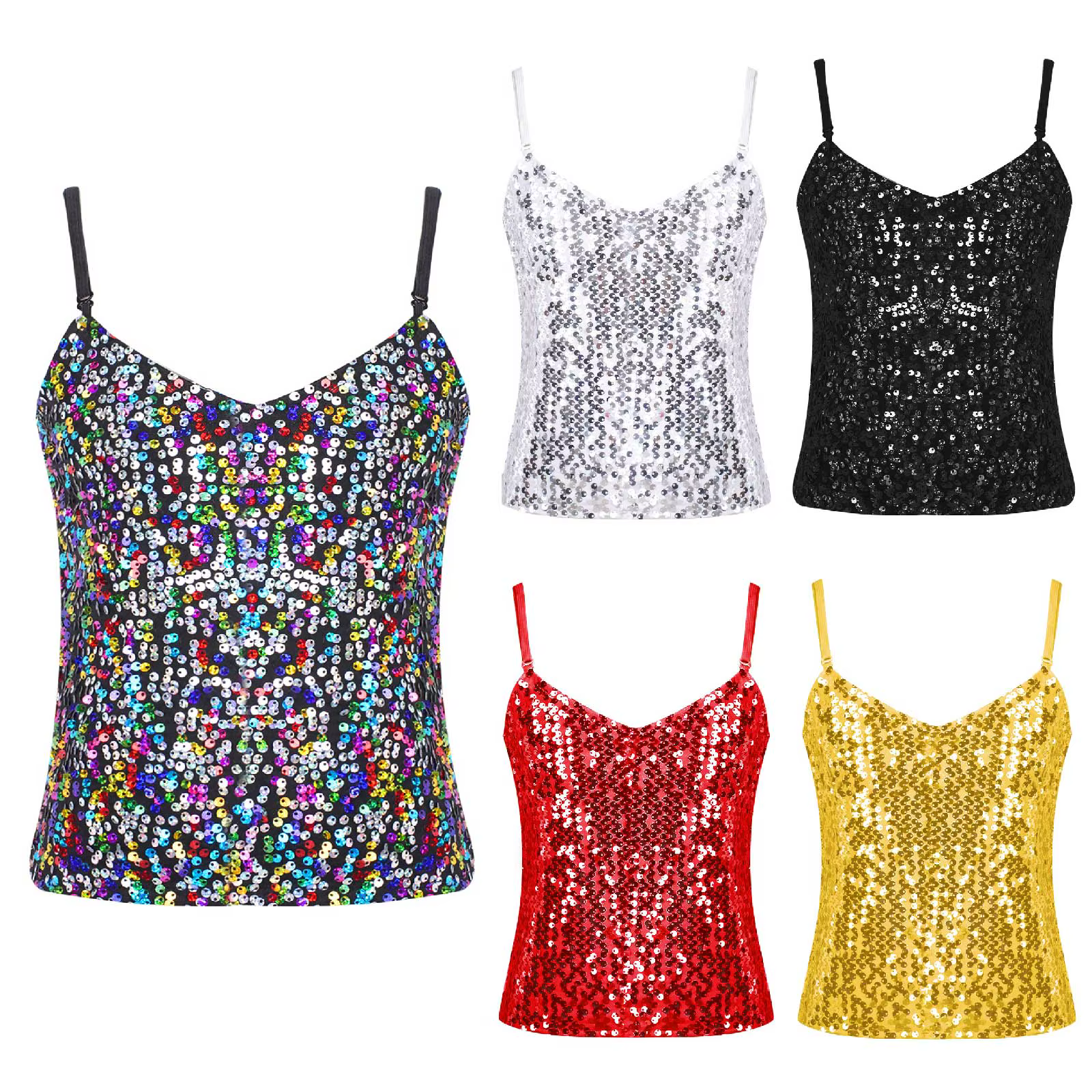 Chaleco de verano con lentejuelas infantiles escote V para baile - imagen 4