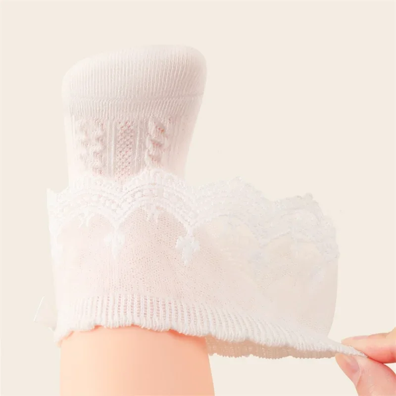 Calcetines altos de algodón para niña, lazo encaje princesa - imagen 3