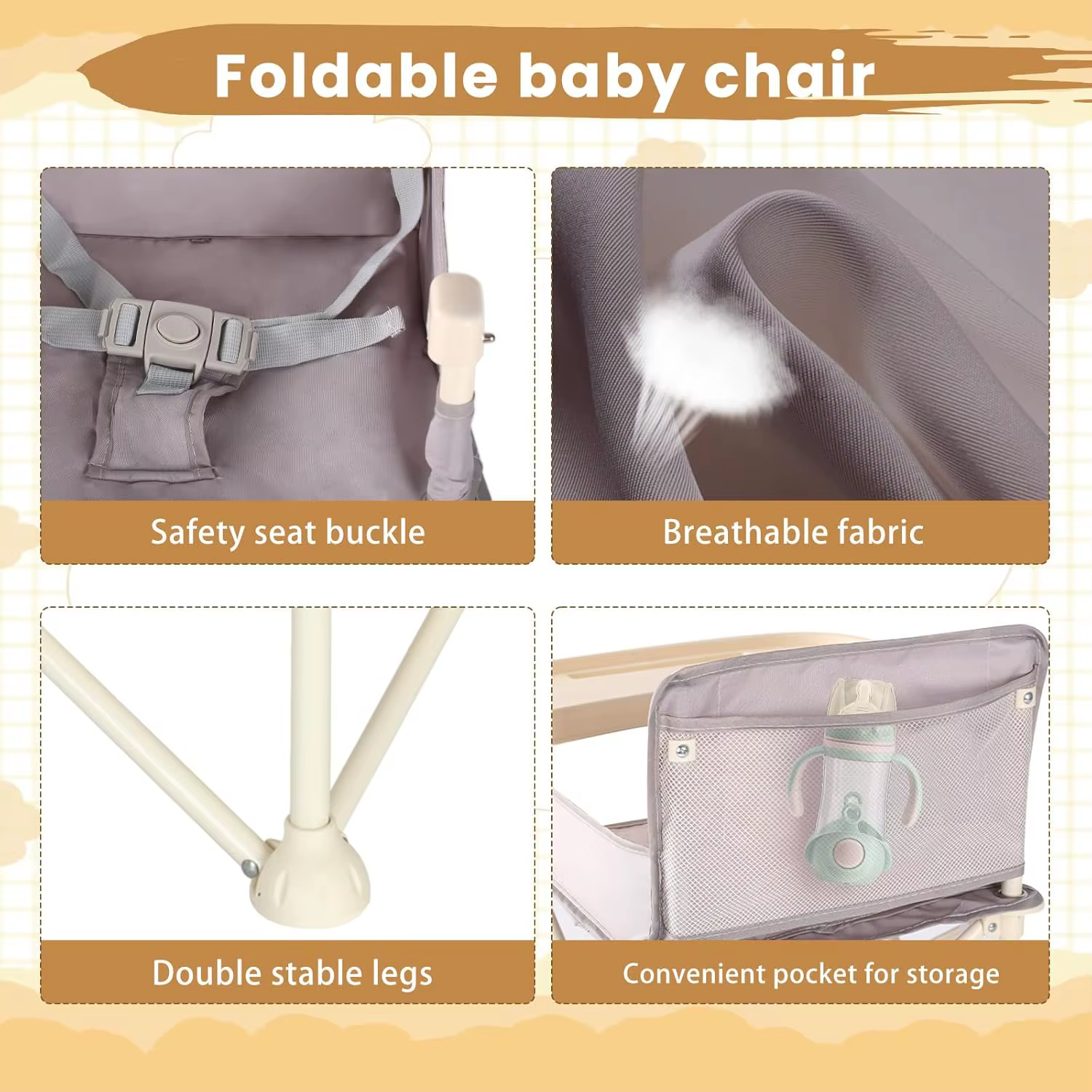 UBRAVOO Trona portátil para bebé con bandeja extraíble plegable - imagen 4