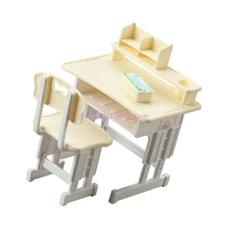 Juego de escritorio y sillas para casa de muñecas en miniatura - imagen 3