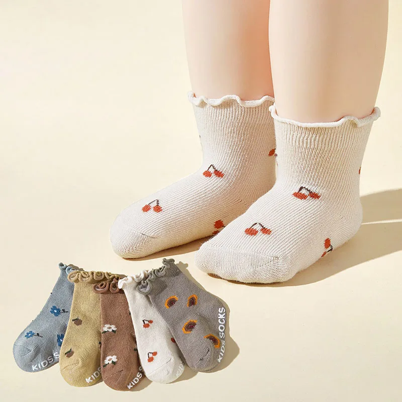 Calcetines antideslizantes con flores para niños