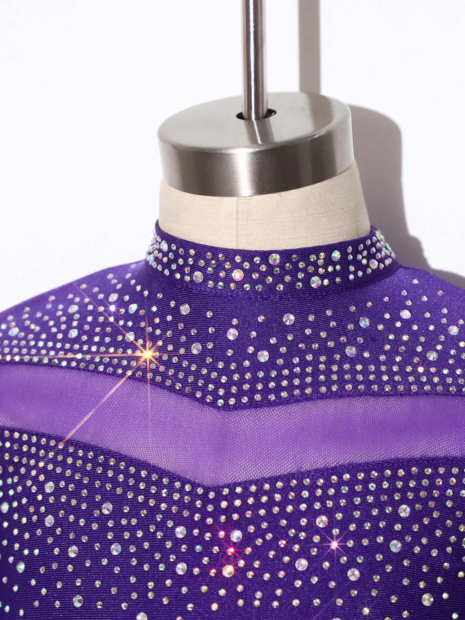 Maillot de gimnasia con pedrería brillante, manga larga - imagen 4