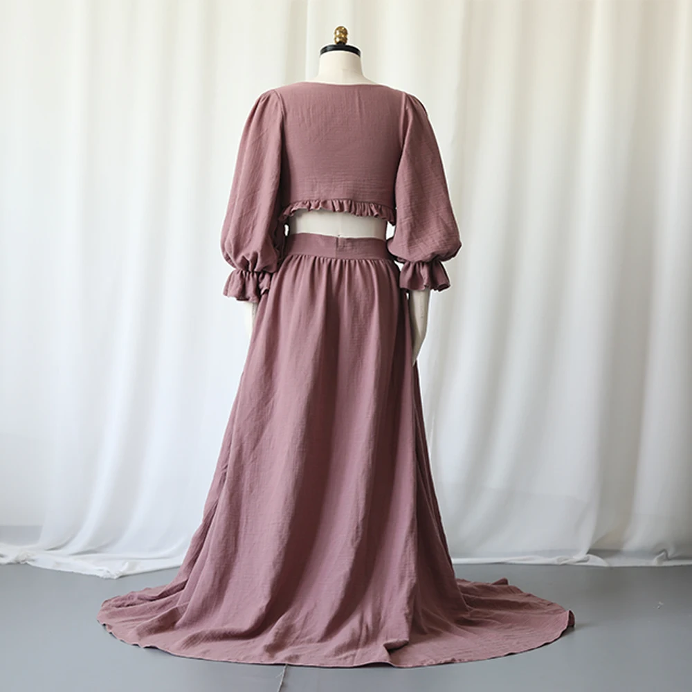 Vestido de maternidad bohemio en algodón puro con mangas abullonadas - imagen 2
