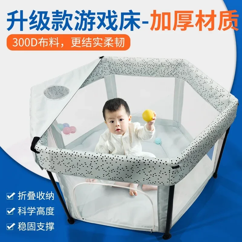 Cuna portátil de malla ligera con valla hexagonal y seguridad - imagen 3