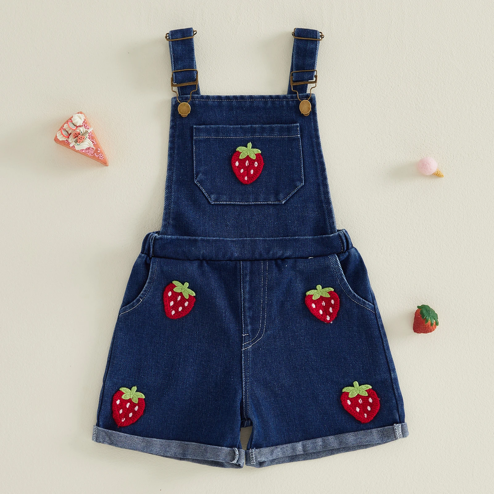 Peto vaquero estampado fresa y melón para niñas: tirantes ajustables - imagen 3