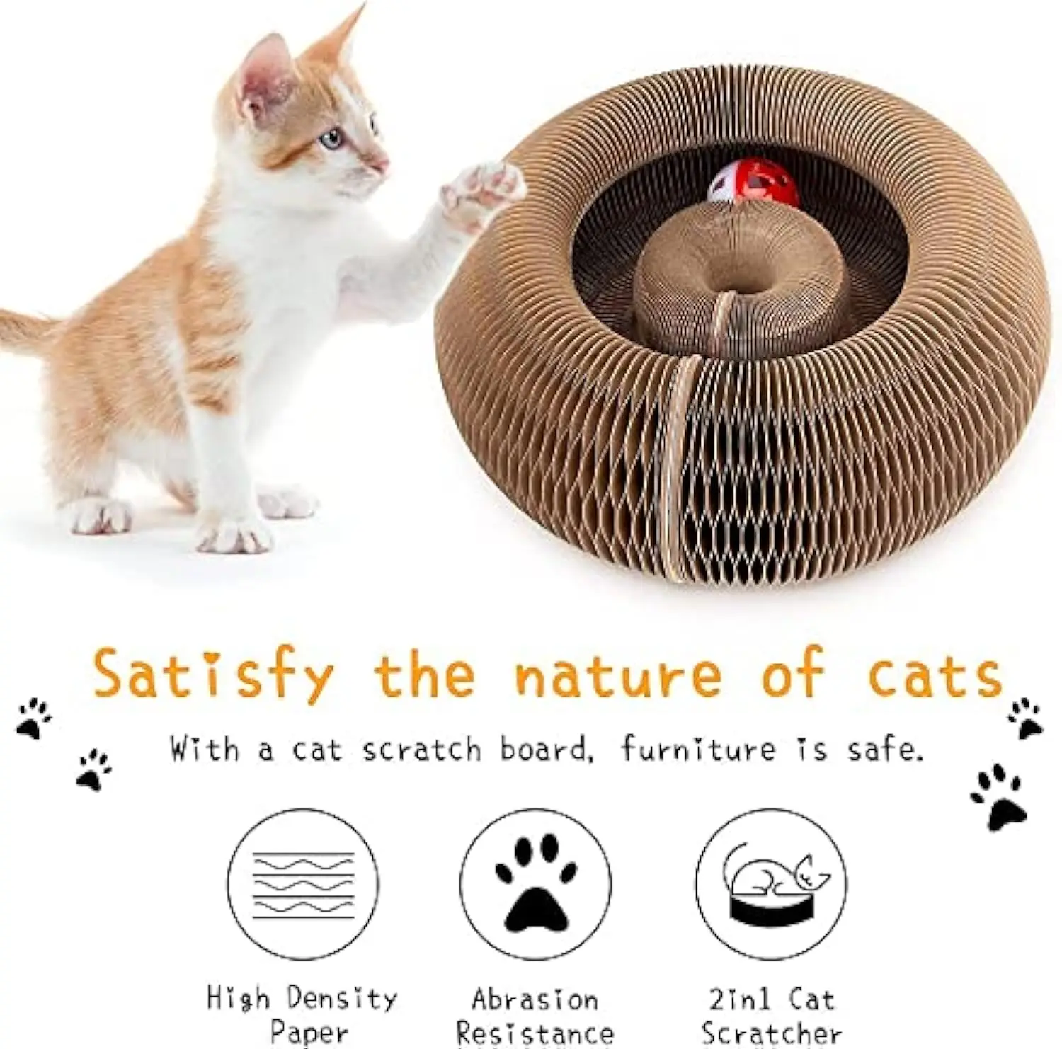 Rascador interactivo plegable para gatos con campana y juego - imagen 4