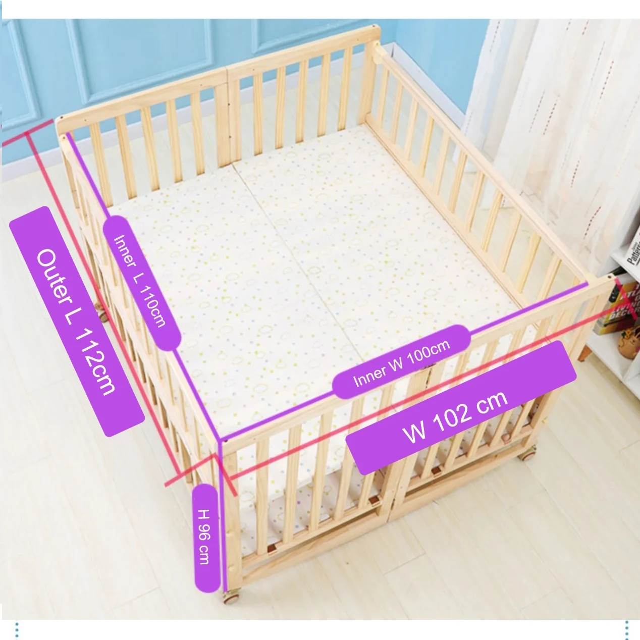 Cuna convertible para gemelos, extensible a cama de adultos, en pino - imagen 5