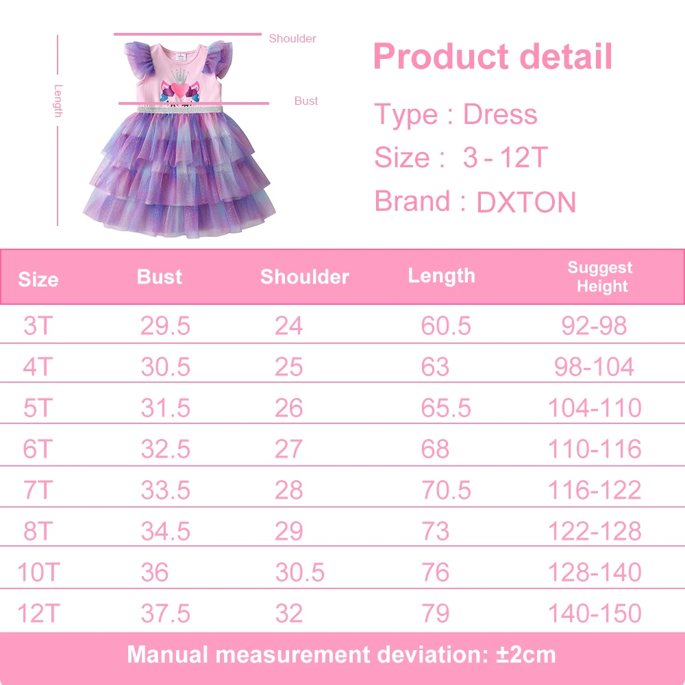 Vestido infantil de princesa con capas y estampado de corazones
