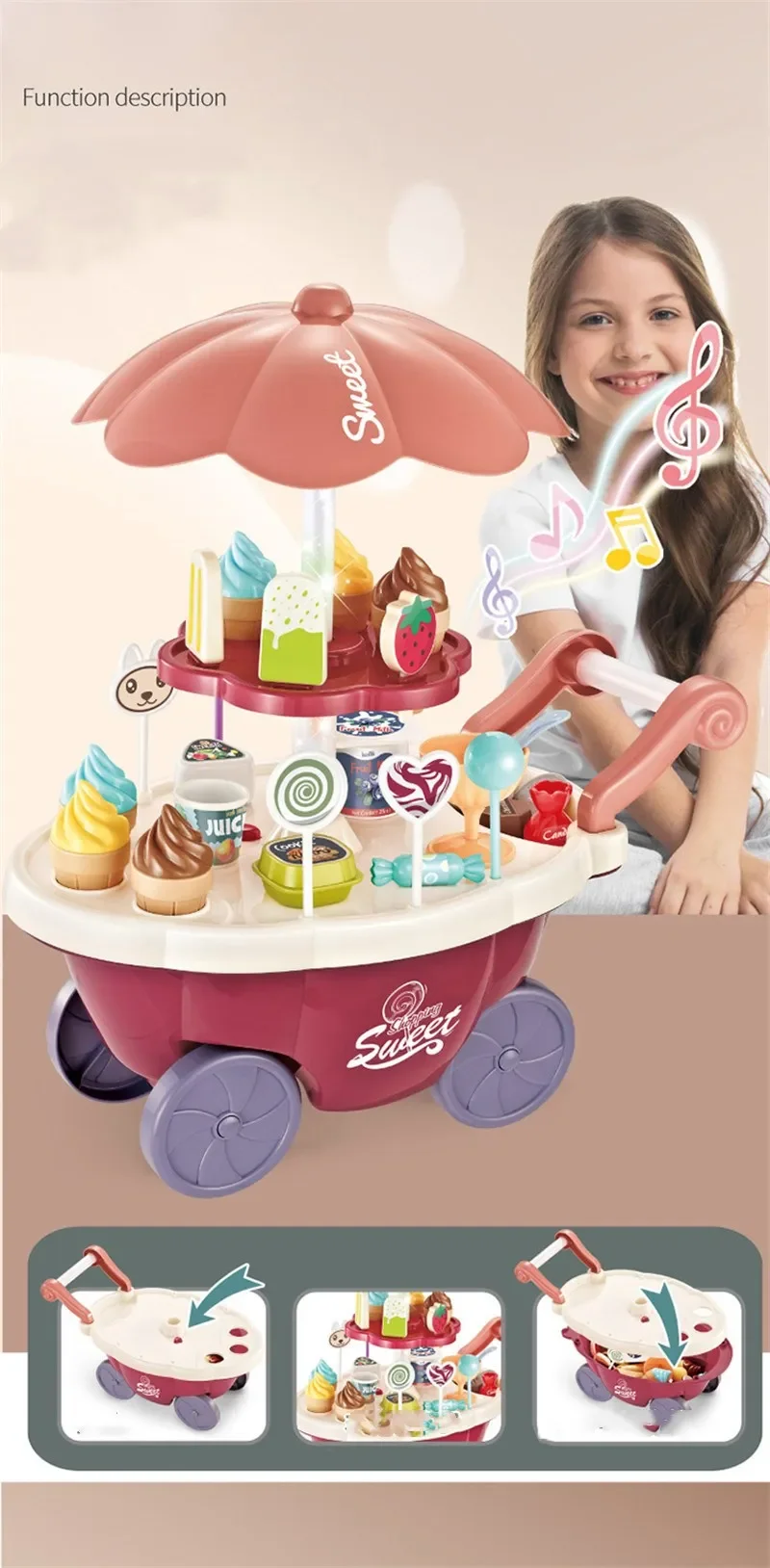 Carrito de dulces y helado para juego de imitación