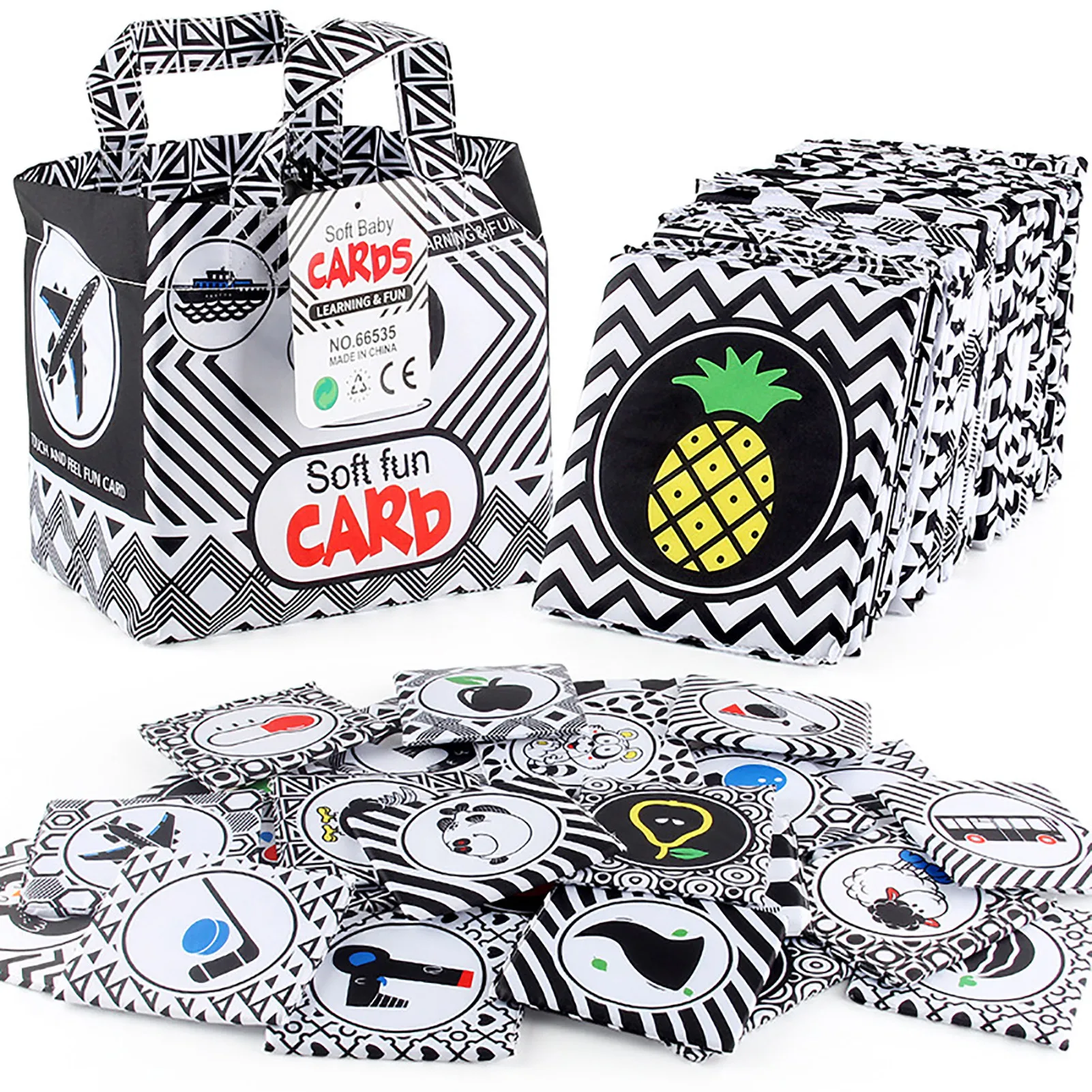 Set de tarjetas de tela CONUSEA con patrones blanco y negro