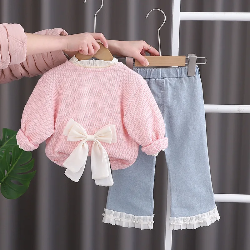 Conjunto bebé niña rosa con flor – Camiseta y pantalón vaquero - imagen 5