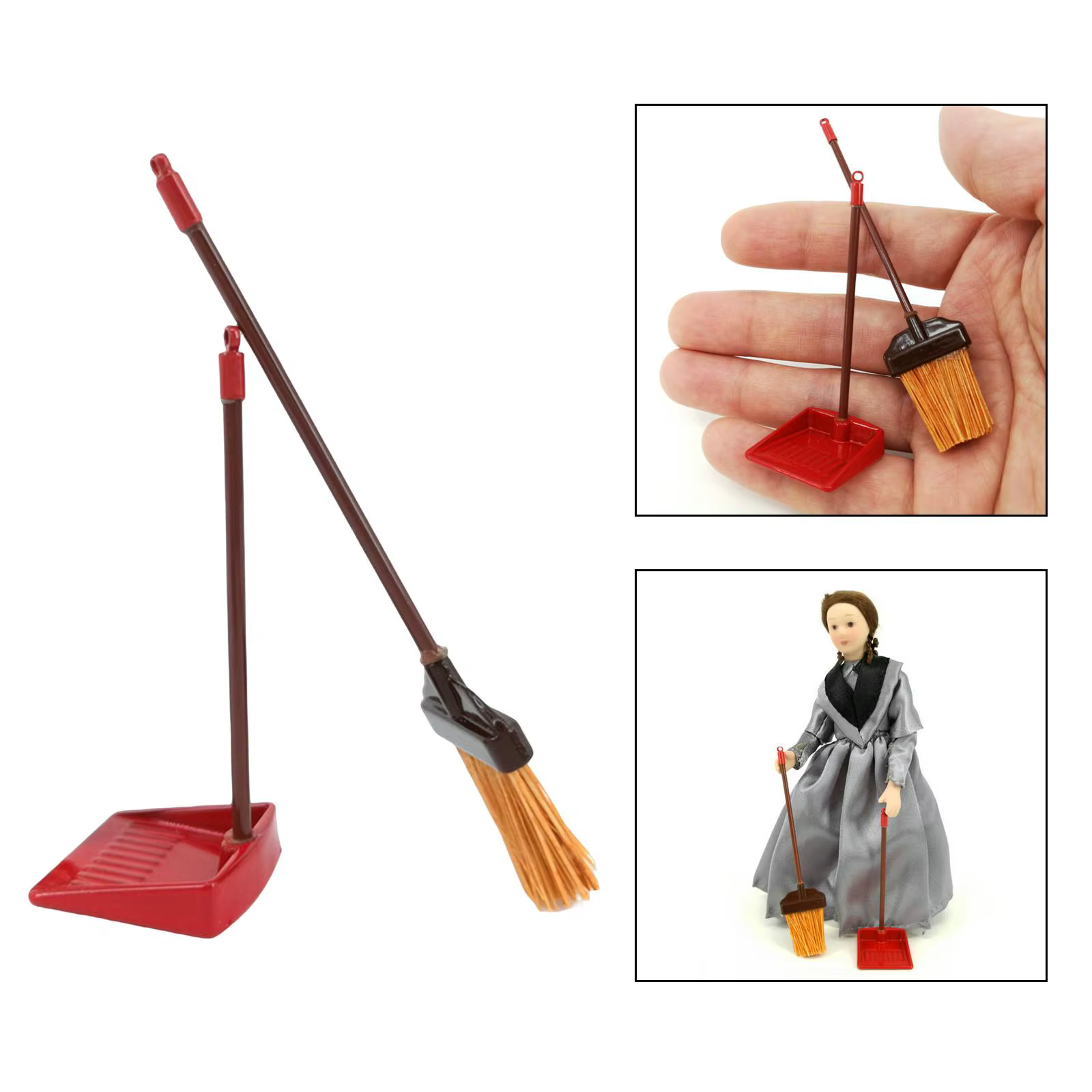 Escoba y recogedor de juguete en miniatura para casa de muñecas - imagen 4