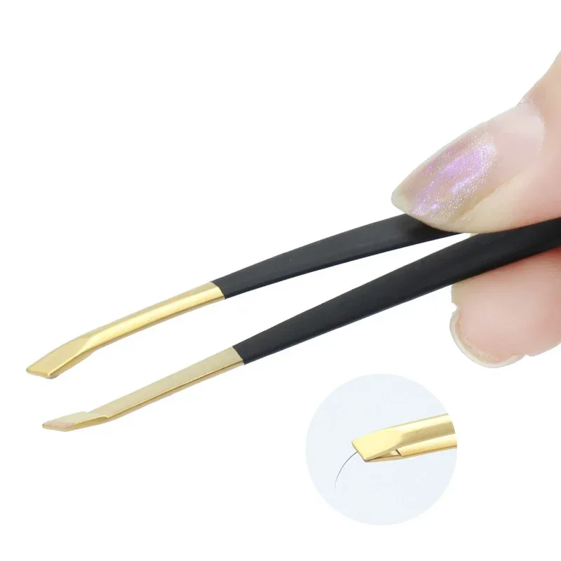 Pinzas de cejas acero inoxidable doradas, precisión profesional - imagen 5