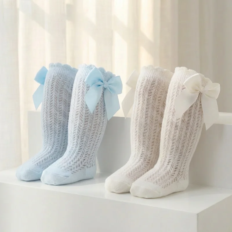 Calcetines de bebé niña hasta la rodilla algodón veraniego con lazo - imagen 4