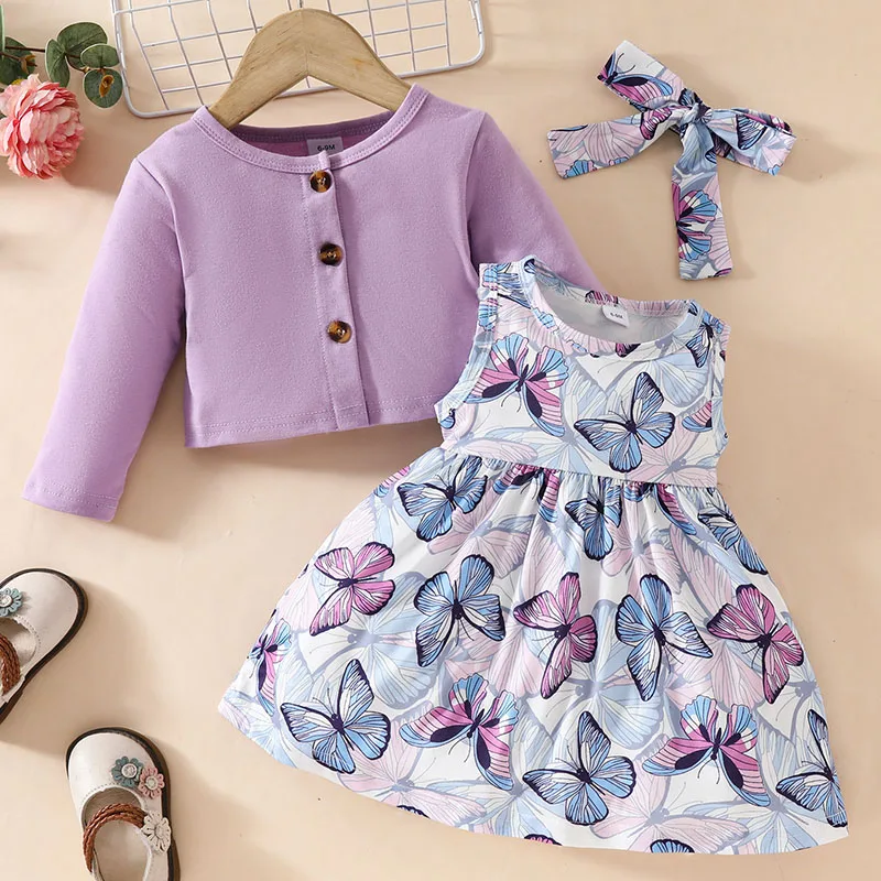 Conjunto bebé niña primavera-verano: top flores, vestido y diadema - imagen 3
