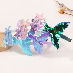 Diadema de sirena con lentejuelas y perlas arcoíris para niñas