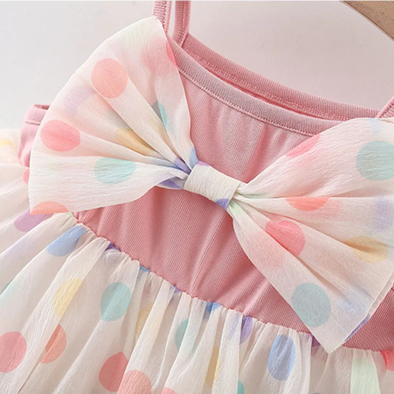 Vestido niña sin mangas en algodón con lazo estampado lunares - imagen 4