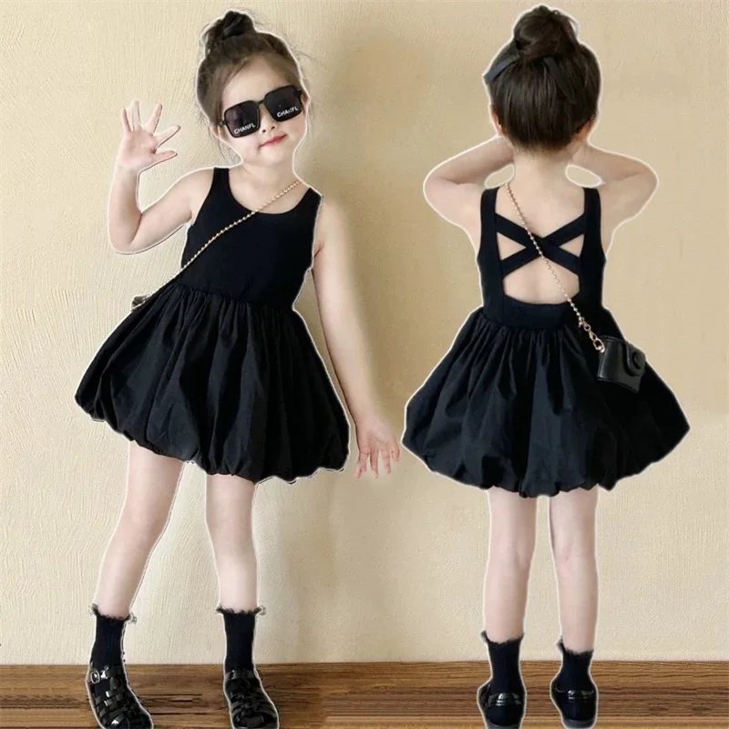 Vestido sin espalda de algodón liso con tirantes para niña - imagen 4