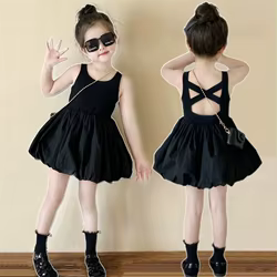 Vestido sin espalda de algodón liso con tirantes para niña
