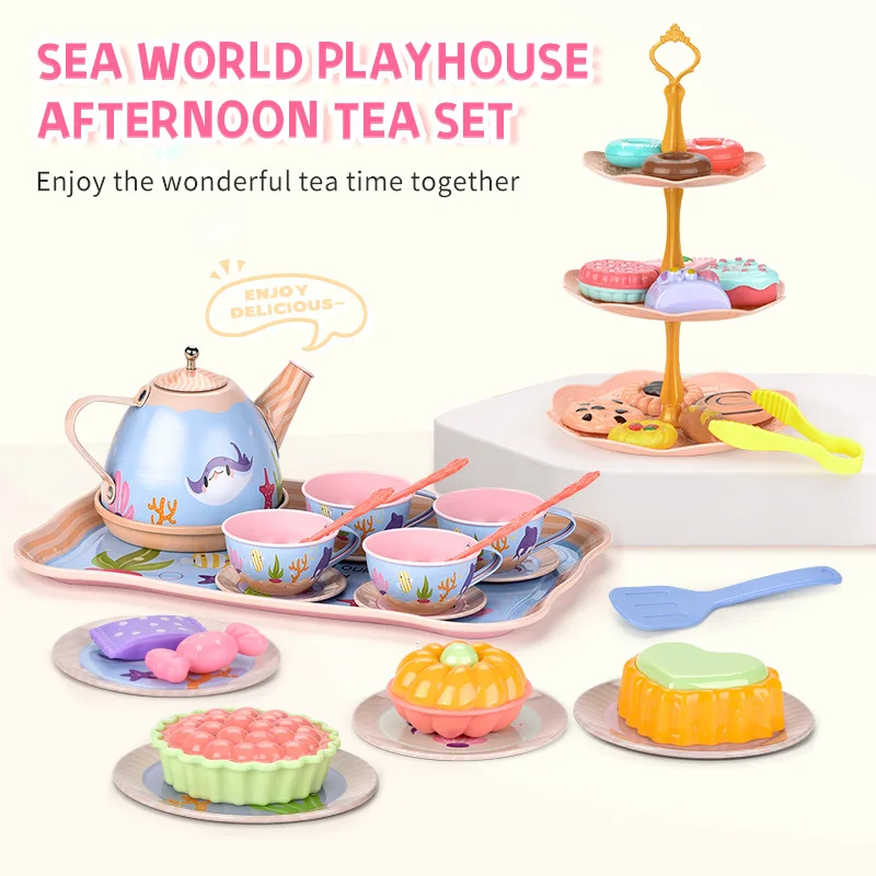 Juego té infantil hojalata para casa de juegos merienda postres