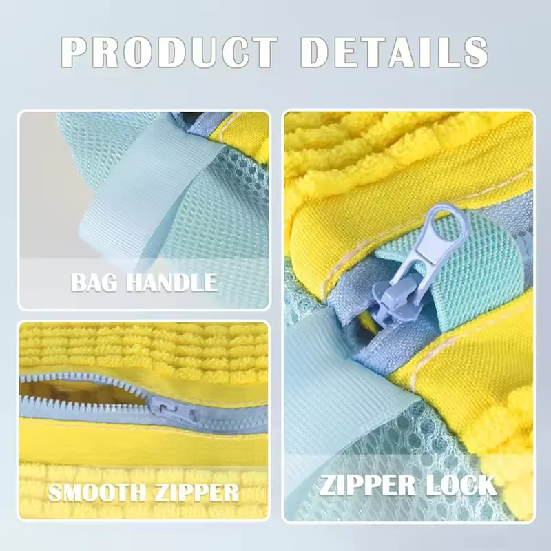 Bolsas lavado zapatos infantiles de chenilla y malla con cremallera