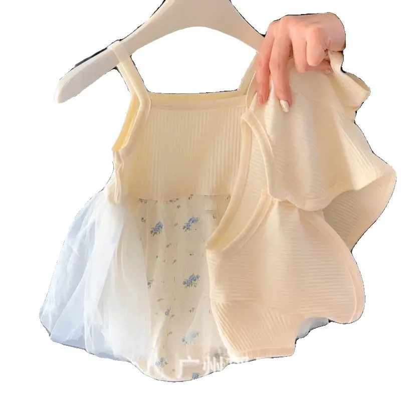 Mono con falda de malla estilo princesa para bebé niña de verano