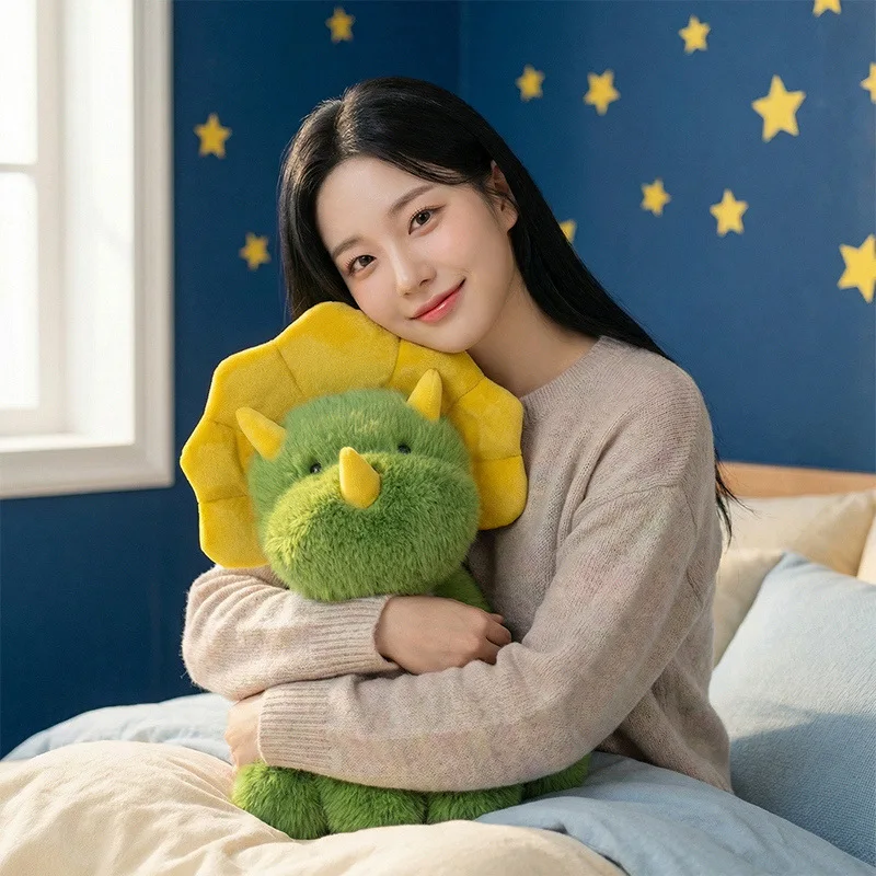 Peluche de dinosaurio Triceratops verde suave, regalo cumpleaños - imagen 4