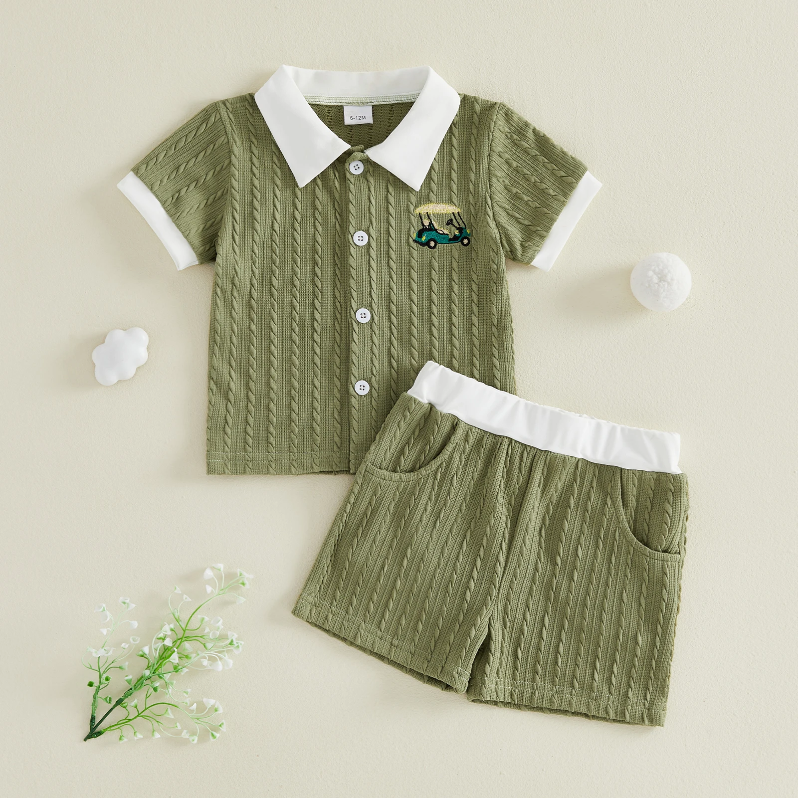 Conjunto verano bebé niño: camisa con botones y rayas bordadas - imagen 2