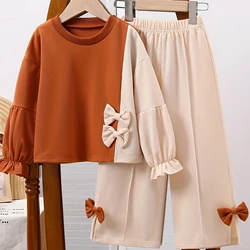 Conjunto para niña dos piezas con lazo y pantalón de otoño