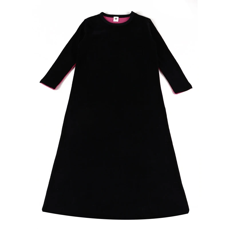 Camisón largo de terciopelo acanalado con cuello redondo azul y rosa