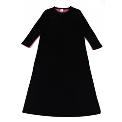 Camisón largo de terciopelo acanalado con cuello redondo azul y rosa