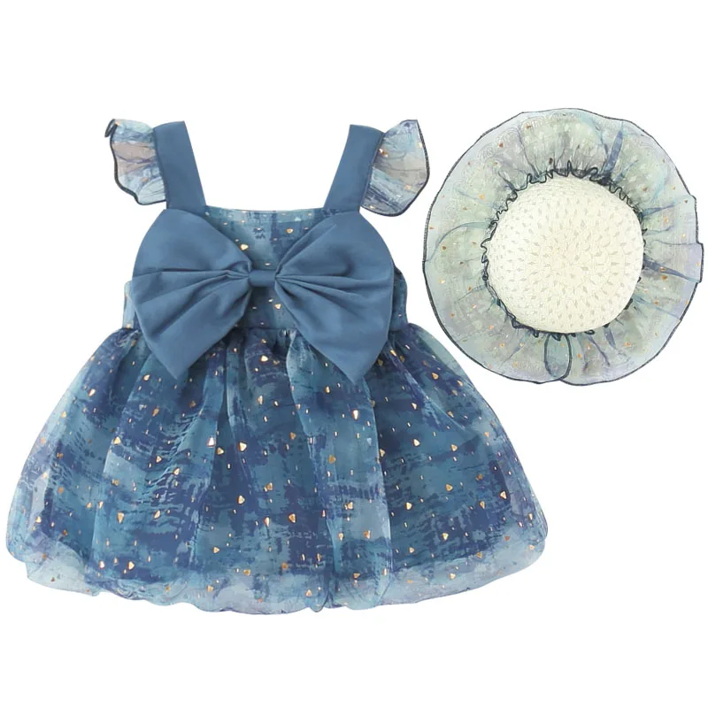 Vestido princesa de verano para niña con lazo y sombrero - imagen 3