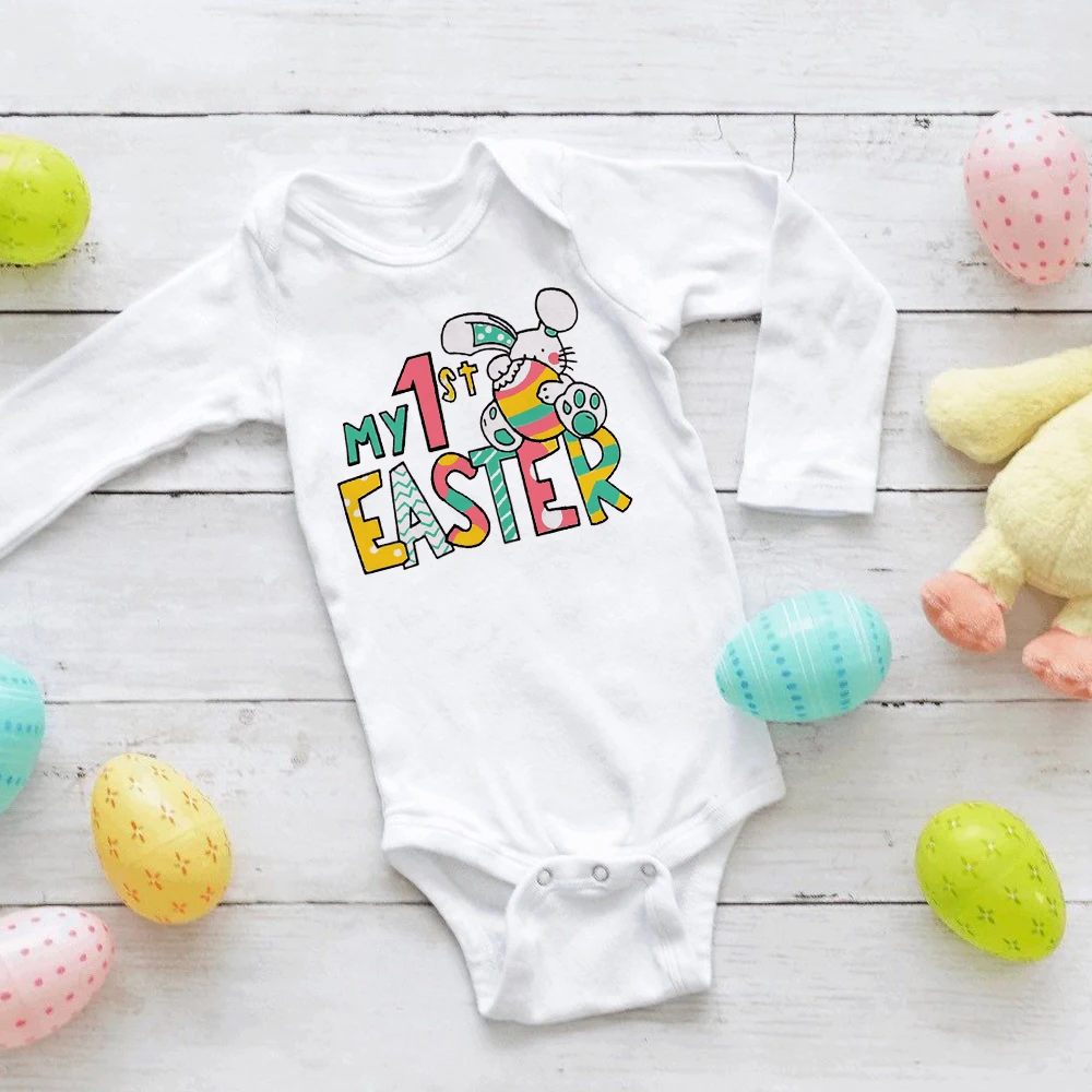 Pelele de bebé de manga larga para Pascua con estampado de conejito - imagen 4