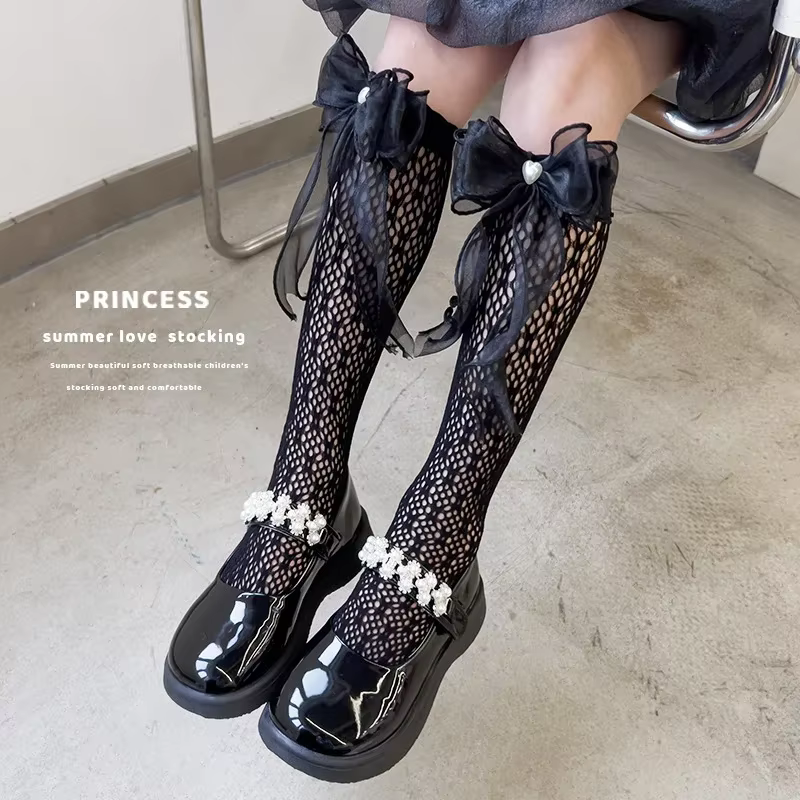Calcetines altos de rejilla con lazo para niños y niñas – Verano transpirable - imagen 5