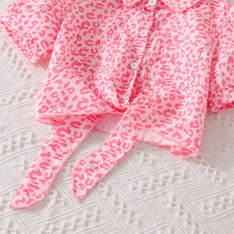 Conjunto niña estilo lujo dos piezas: camiseta de algodón rosa y falda - imagen 2