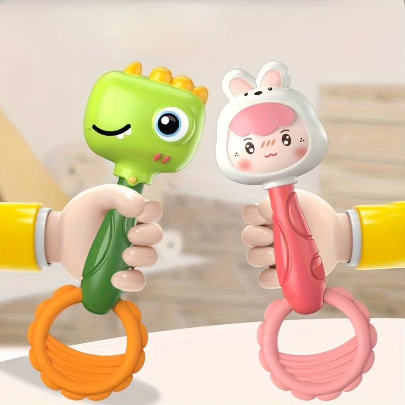 Sonajero de mano conejito rosa y dinosaurio verde para bebés - imagen 3